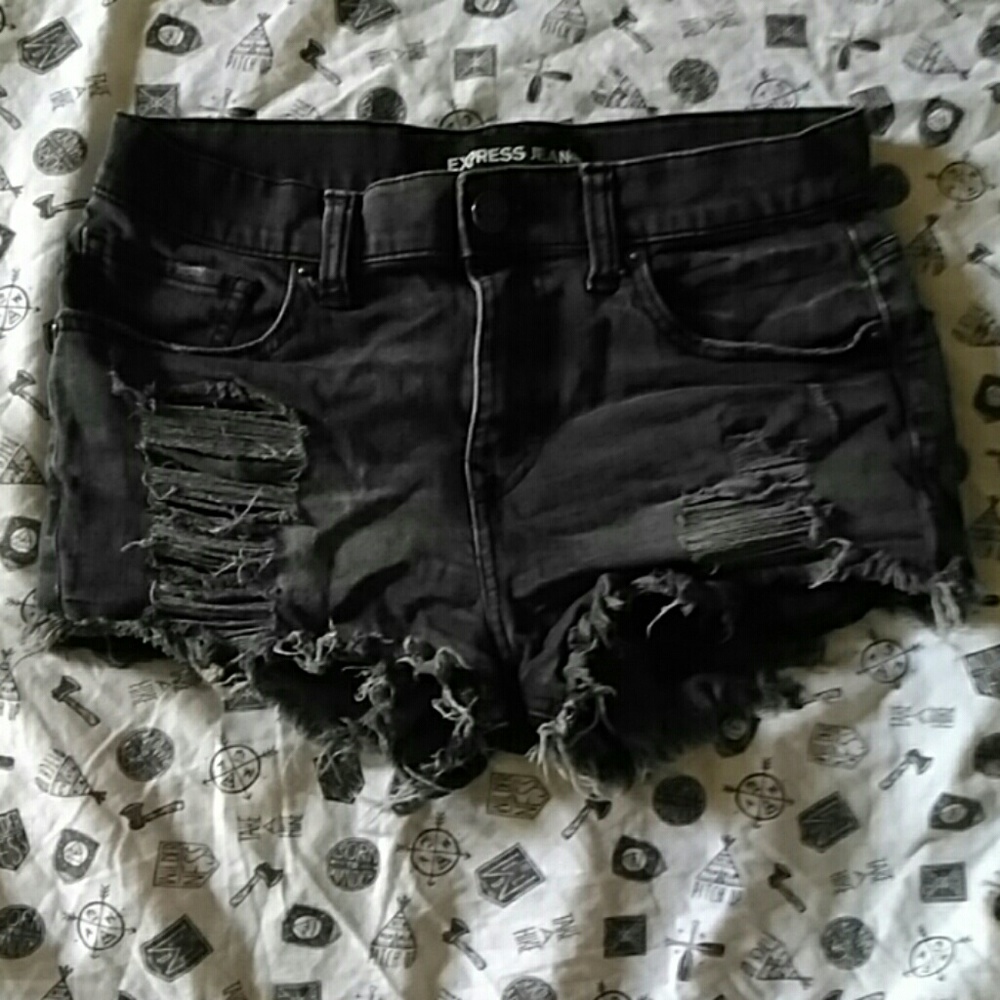 Express black denim shorts